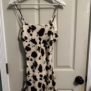 Brown Cow Print Slip Satin Dress